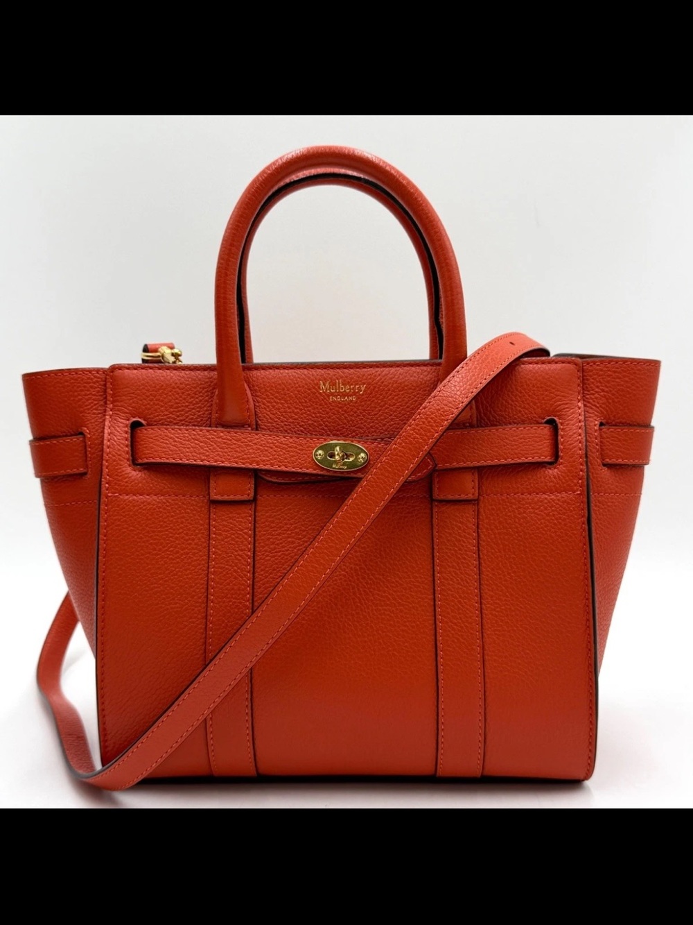 Mulberry Orange Leather Top-Handle Satchel with Strap